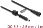 Delock DC ilginimo kabelis 5.5 x 2.5 mm ki&scaron;tukas &ndash; lizdas su varžtiniu fiksavimu M12 x 1.75 mm sriegis, atsparus vandeniui, 18 AWG, 1 m, juodas (67386)