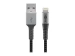 Goobay 49269 USB-A&ndash;Lightning kabelis, 2 m, apipintas tekstile, metaliniai antgaliai, MFi sertifikuotas, USB 2.0, pilkas/sidabrinis (kosmoso)