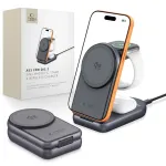 TECH-PROTECT A53 3-in-1 magnetinis MagSafe belaidis įkroviklis 25W Qi2.2 tamsiai pilkas