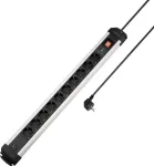 Sygonix SY-6807136 10 vietų apsaugos nuo vir&scaron;įtampių ilgintuvas, Schuko, 1,5 m kabelis, juodas/sidabrinis