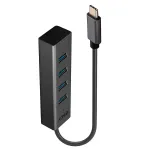 Lindy 43325 4 prievadų USB 3.2 Gen 1 Type-C &scaron;akotuvas, 4x USB-A, 5 Gbps, pilkas, aliuminis/plastikas