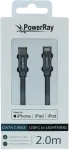 PowerRay USB-C į Lightning MFi pintas kabelis 2m pilkas PR-DCCL200TGY