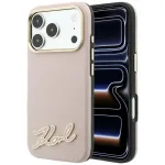 Karl Lagerfeld grūdėtos tekstūros dėklas su dervos logotipu, MagSafe, skirtas iPhone 18 Pro / 17 Pro, rožinis
