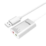 Unitek Y-247A USB stereo garso plok&scaron;tė, USB 2.0 A tipo į 2x 3,5 mm minijack, aliuminio, 47 x 28 mm, sidabrinė
