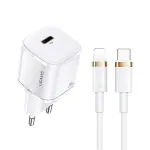 USAMS T36 mini USB-C tinklo įkroviklis, 20 W, PD 3.0, su 1 m USB-C &ndash; Lightning kabeliu