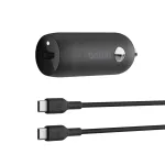 Belkin BoostCharge 30 W USB-C įkroviklis automobiliui, su laidu, juodas