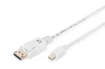 DIGITUS DisplayPort jungiamasis laidas, mini DP - DP M/M, 3m su užraktu, DP 1.1a atitinkantis, baltas