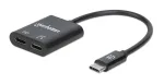 Manhattan USB-C garso adapteris su USB-C (įskaitant Power Delivery), juodas, 480 Mbps (USB 2.0), kabelis 11 cm, su Power Delivery USB-C prievadui (60 W), trejų metų garantija