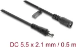Delock DC maitinimo prailginimo kabelis 5.5 x 2.1 mm ki&scaron;tukas &ndash; lizdas su bajoneto fiksatoriumi 18 AWG, 0,5 m juodas (67388)