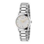 Gucci G-Timeless Moteri&scaron;kas Laikrodis YA126572A 27mm Nerūdijantis Plienas Sidabrinis Ciferblatas Deimantiniai Valandų Rodikliai &Scaron;veicari&scaron;kas Kvarcas