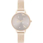 OLIVIA BURTON moteri&scaron;kas laikrodis Celestial OB16PQ04 &ndash; 34 mm rožinio aukso atspalvio nerūdijančio plieno korpusas, pilka odinė apyrankė, kvarcinis analoginis