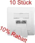 IT-BUDGET SPAR-PACK: 10 x Cat.6A duomenų lizdai, 2 x RJ45 prievadai, ekranuoti, horizontalus kabelio įvedimas, palaiko PoE+, balti (ZAA90ITBDDSW)