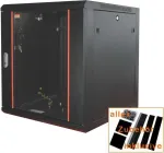 IT-BUDGET 19 inch tinklo spintelė SWA - 6U - WxD 570 x 450 mm - stiklinės durelės - nuimami &scaron;onai - montavimas ant sienos ir ant grindų - priedų rinkinys - juoda (90ITB19WS6645GS)