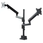 StarTech.com ARMDUALPIVOT dvigubas monitorių stalo laikiklis, pilno judesio, 2 VESA ekranams iki 32 colių (8 kg), vertikaliai sudedamos svirtys, reguliuojamas auk&scaron;tis / pasukamas, spaustukas / pro angą, juodas