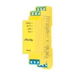 Shelly Pro RGBWW PM penkių kanalų LED &scaron;viesos valdiklis DIN bėgeliui: Wi-Fi, LAN, Bluetooth, elektros sąnaudų matavimas, 12-24 V DC, geltona spalva