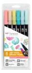 Tombow ABT-6P-4 Dual Brush Pen Set - 6 ra&scaron;iklių rinkinys su smulkiu ir &scaron;epetėlio antgaliu, įvairiaspalviai, apvalūs