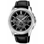 CASIO MTP1375L1AVDF vyri&scaron;kas analoginis kvarcinis laikrodis su odine apyranke, juodas ciferblatas, 42 mm