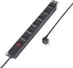Sygonix SY-6736982 19 colių 6 vietų Schuko PDU maitinimo juosta, 1U stovo montavimas, 2 m kabelis, juoda