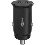 GOOBAY Dvigubas USB-C PD automobilinis greitasis įkroviklis (Power Delivery), juodas &ndash; 30 W (12/24 V), tinkamas įrenginiams su USB-C
