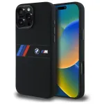 BMW M Collection Silicone Hard Case with Middle Stripe MagSafe, skirta Apple iPhone 16 Pro Max 6,9 inch, juoda