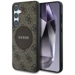Guess 4G Round Patch Classic Logo MagSafe Dėklas, skirtas Samsung Galaxy S25+ (Ruda spalva)