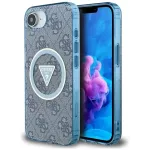 Guess IML Metal Glitter 4G Circle Triangle MagSafe Dėklas, skirtas iPhone 16e (Mėlynas)