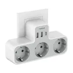 TESSAN sieninis lizdas TS-323-DE-C su 3 AC ki&scaron;tukiniais lizdais ir 3 USB-A prievadais, 16A, 3680W, baltas