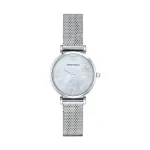 Armani AR1955 Moteri&scaron;kas Kvarcinis Laikrodis 32mm Nerūdijančio Plieno Korpusas Baltas Ciferblatas Ruda Odinė Apyrankė