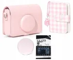 LOVEINSTANT 4-in-1 komplektas: dėklas, fotoalbumas, LCD apsauginis stikliukas ir objektyvo gaubtelis, skirta Fujifilm Instax Mini Evo - rožinė