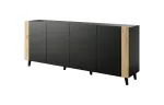 Komoda Cama Meble FARO KOM200 CZ &mdash; 2000&times;420&times;820 mm, matinės juodos spalvos rėmas, ąžuolo spalvos fasadai