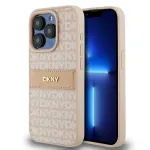 DKNY Leather Mono Stripe & Metal Logo dėklas, skirtas iPhone 15 Pro - rožinis