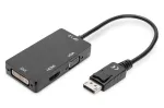 DIGITUS ASSMANN DisplayPort keitiklio laidas, DP &ndash; HDMI+DVI+VGA M-F/F/F, 20 cm, 3 viename multimedijos laidas, CE, juodas
