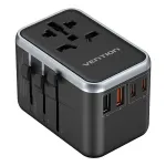 Vention kelioninis adapteris ir 65 W GaN įkroviklis, 2x USB-A 2x USB-C, juodas