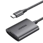 Ugreen CM401 USB-C SD/microSD kortelių skaitytuvas, 5 Gb/s, USB 3.1, MMC Micro, aliuminio korpusas, pilkos spalvos