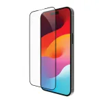 dbramante1928 eco-shield iPhone 15 Plus skaidrus juodas kra&scaron;tas grūdinto stiklo ekrano apsauga