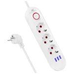 Maitinimo juosta MACLEAN MCE394W &ndash; 3 lizdai, 3&times;USB 2.1A, 110&ndash;240V AC, 2500W, 1,5 m laidas, balta