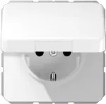 JUNG CD 1520 BFKL WW SCHUKO lizdas su atlenkiamu dangteliu, 16 A 250 V, alpinės baltos spalvos