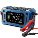Protingas 12V 15A įkroviklis QOLTEC su mikroprocesoriumi ir LCD &ndash; AGM, GEL, SLA, EFB, LiFePO4 akumuliatoriams