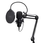 Podcast mikrofonas TRUST GXT 270 Emita II+ &ndash; kondensatorinis, USB, laidinis, metalinis korpusas, juodas, 2,5 m kabelis