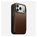 Odinė dėklo-knygelė Nomad Modern Leather Folio, skirta iPhone 17 Pro, ruda, 6,3 colio (16 cm), 4 kortelių ki&scaron;enės