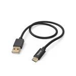 USB laidas Hama Fabric, USB 2.0, 1,5 m, USB A &ndash; USB C, juodas
