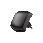 USB įkrovimo adapteris 230V į 2x USB (2A) - kelioninis įkroviklis (juodas, gumuotas)