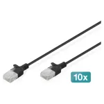Patch kabelis DIGITUS CAT 6 U-UTP Slim, 3 m, juoda &ndash; pakuotė po 10 vnt.