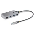 StarTech.com 3 prievadų USB &scaron;akotuvas su Ethernet - 3x USB-A prievadai - Gigabit Ethernet (RJ-45) - USB 3.0 5Gbps - maitinamas i&scaron; magistralės - 30 cm laidas - ne&scaron;iojamas USB &scaron;akotuvas ne&scaron;iojamam kompiuteriui su GbE