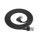 ACT Black 1,5 m U/FTP CAT6A LSZH plonas pataisymo kabelis su RJ45 jungtimis 90&deg; kampu į kairę ir tiesia