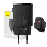 Vidinis USB greitasis įkroviklis Baseus CCXJ-B01 &mdash; 2 prievadai (USB-C PD 20W + USB-A QC3.0 18W), 100&ndash;240V, juodas