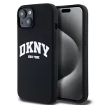 DKNY Apple iPhone 15 Hardcase Liquid Silicone White Printed Logo MagSafe Black