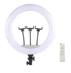 Elight SR18 45cm LED ap&scaron;vietimo žiedas su 3 i&scaron;maniesiems telefonams skirtais laikikliais, 220V adapteriu ir BT nuotolinio valdymo pulteliu, juodas