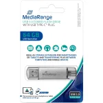 Combo atmintukas 64 GB, USB atmintinė sidabrinė/skaidri, USB-A 3.2 Gen 1, USB-C 3.2 Gen 1