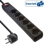 InLine 16461P 6‑vietis ki&scaron;tukinis lizdas CEE 7/3 su apsauga nuo vir&scaron;įtampių ir jungikliu, juodas
